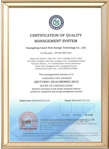 Canrd ISO 9001:2015 quality management system certification