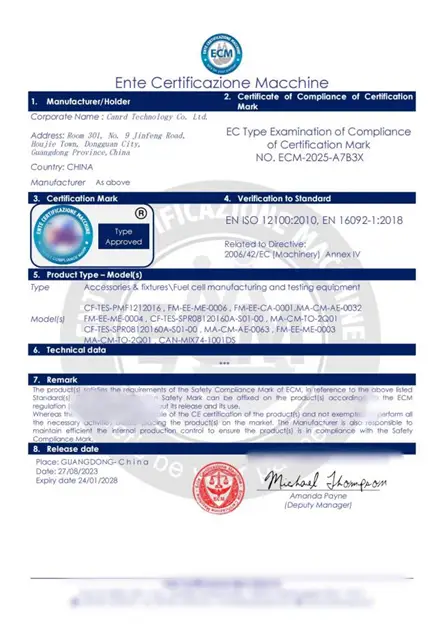 CE Type Examination Certificate