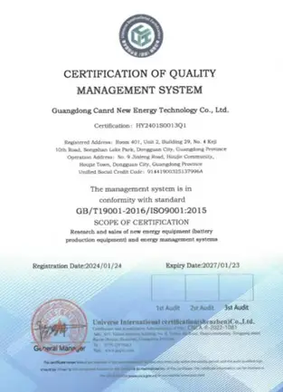 ISO 9001 Quality Management System certificate